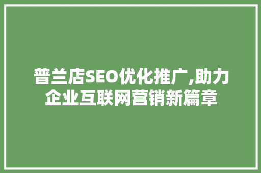 普兰店SEO优化推广,助力企业互联网营销新篇章  第1张