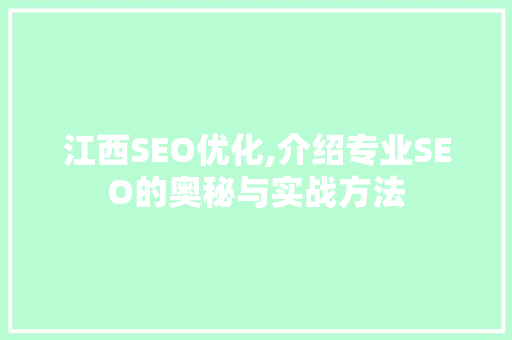 江西SEO优化,介绍专业SEO的奥秘与实战方法