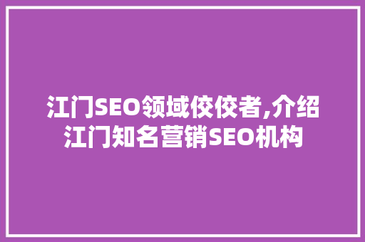 江门SEO领域佼佼者,介绍江门知名营销SEO机构  第1张