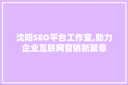 沈阳SEO平台工作室,助力企业互联网营销新篇章