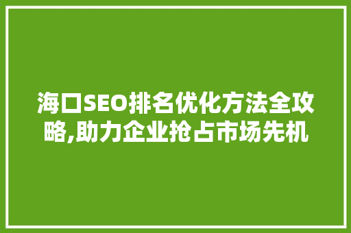 海口SEO排名优化方法全攻略,助力企业抢占市场先机