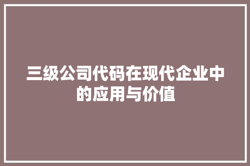 三级公司代码在现代企业中的应用与价值