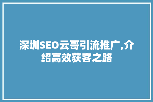 深圳SEO云哥引流推广,介绍高效获客之路