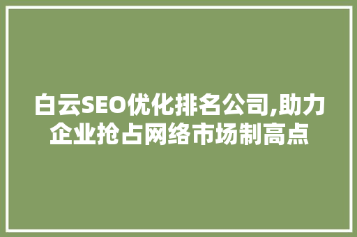 白云SEO优化排名公司,助力企业抢占网络市场制高点
