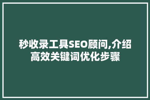 秒收录工具SEO顾问,介绍高效关键词优化步骤
