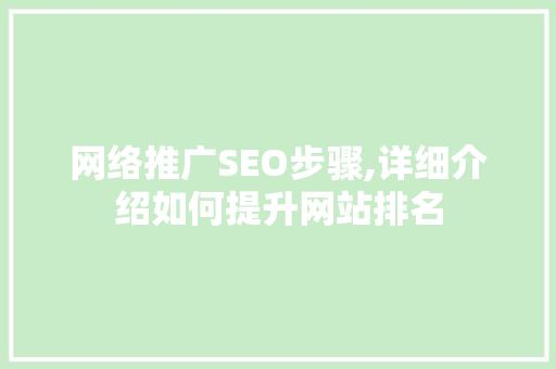 网络推广SEO步骤,详细介绍如何提升网站排名
