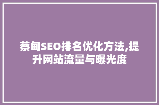 蔡甸SEO排名优化方法,提升网站流量与曝光度