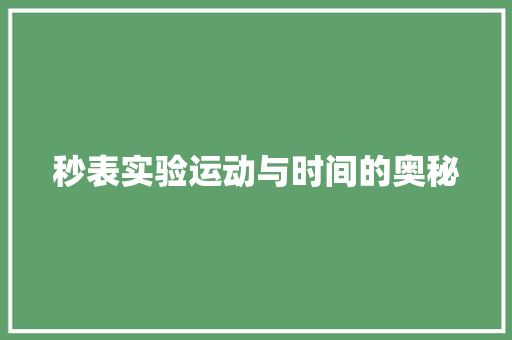 秒表实验运动与时间的奥秘