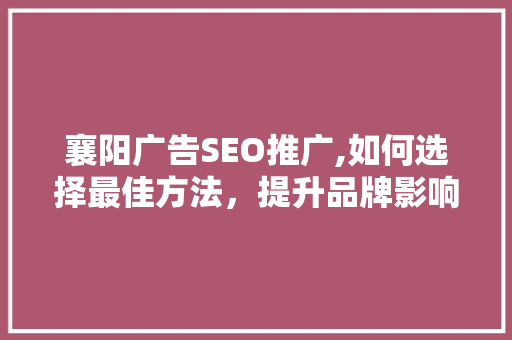 襄阳广告SEO推广,如何选择最佳方法，提升品牌影响力
