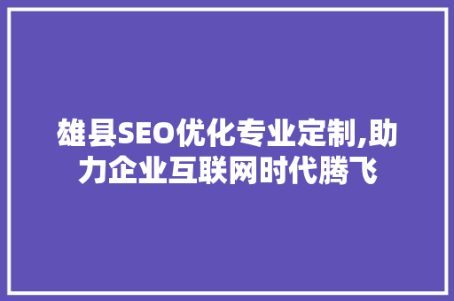 雄县SEO优化专业定制,助力企业互联网时代腾飞