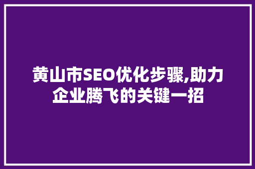 黄山市SEO优化步骤,助力企业腾飞的关键一招