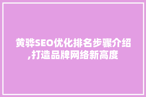 黄骅SEO优化排名步骤介绍,打造品牌网络新高度  第1张