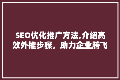 SEO优化推广方法,介绍高效外推步骤，助力企业腾飞