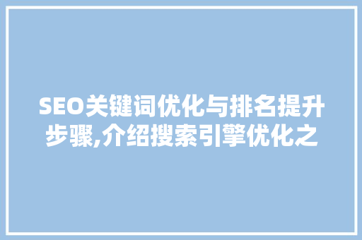 SEO关键词优化与排名提升步骤,介绍搜索引擎优化之路