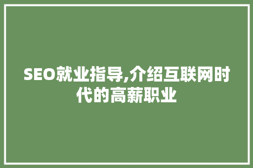 SEO就业指导,介绍互联网时代的高薪职业