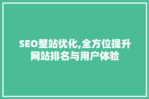 SEO整站优化,全方位提升网站排名与用户体验