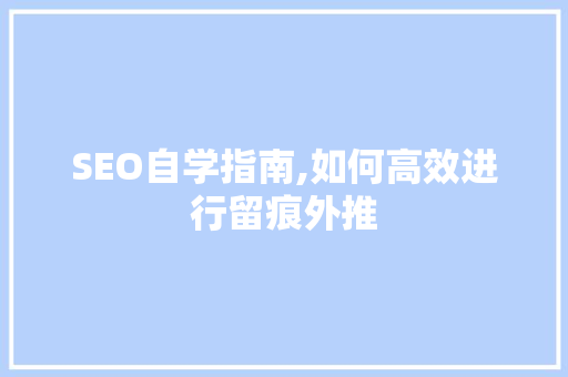 SEO自学指南,如何高效进行留痕外推