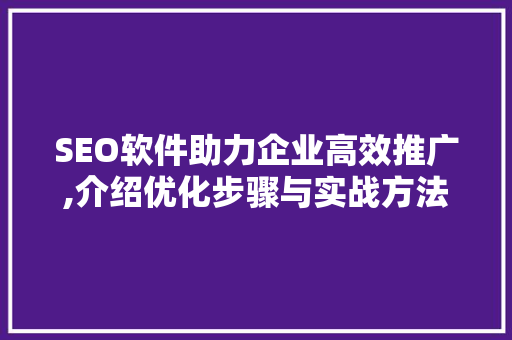 SEO软件助力企业高效推广,介绍优化步骤与实战方法
