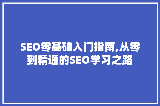 SEO零基础入门指南,从零到精通的SEO学习之路