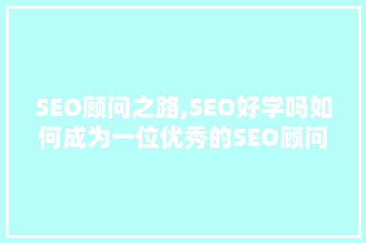 SEO顾问之路,SEO好学吗如何成为一位优秀的SEO顾问