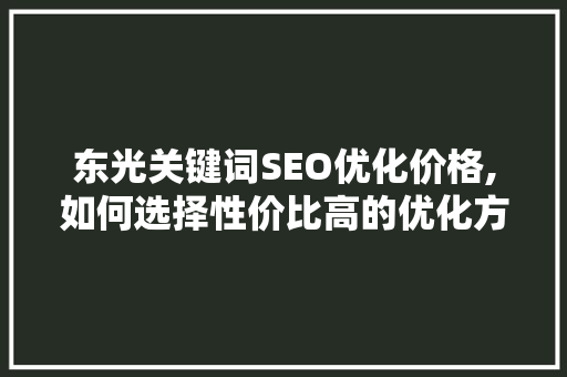 东光关键词SEO优化价格,如何选择性价比高的优化方法