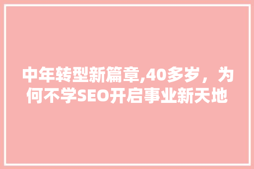 中年转型新篇章,40多岁，为何不学SEO开启事业新天地