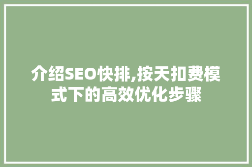 介绍SEO快排,按天扣费模式下的高效优化步骤