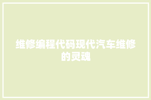 维修编程代码现代汽车维修的灵魂