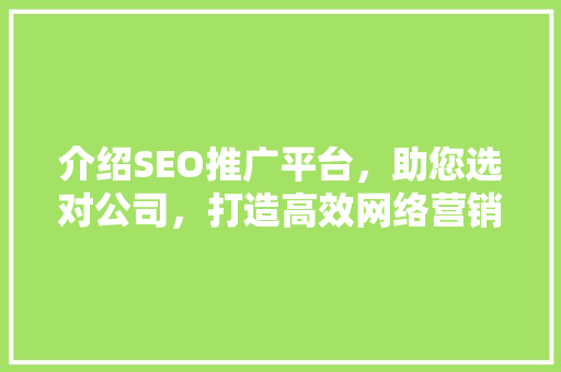 介绍SEO推广平台，助您选对公司，打造高效网络营销步骤