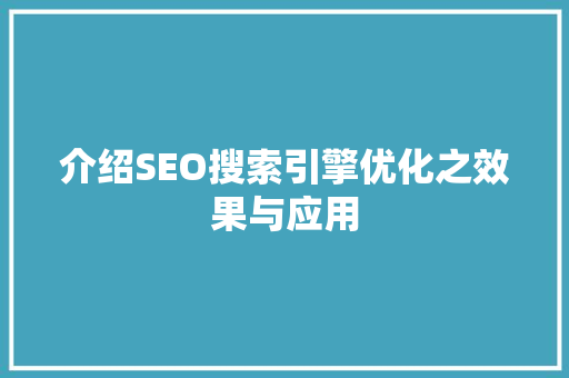 介绍SEO搜索引擎优化之效果与应用