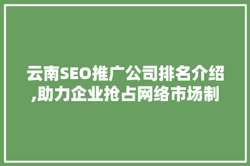 云南SEO推广公司排名介绍,助力企业抢占网络市场制高点