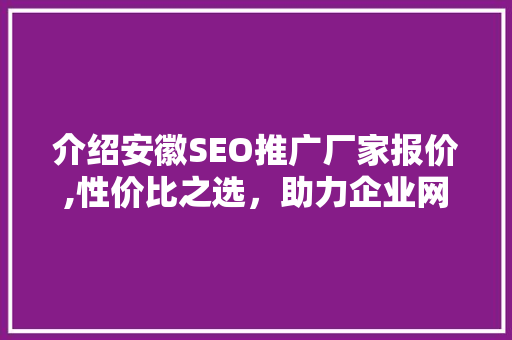 介绍安徽SEO推广厂家报价,性价比之选，助力企业网络营销