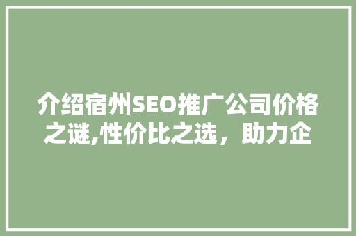 介绍宿州SEO推广公司价格之谜,性价比之选，助力企业腾飞