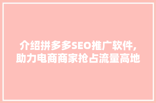 介绍拼多多SEO推广软件,助力电商商家抢占流量高地