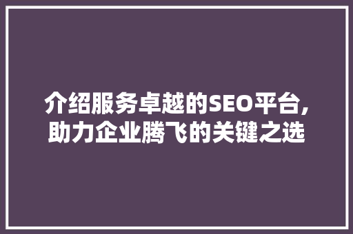 介绍服务卓越的SEO平台,助力企业腾飞的关键之选  第1张