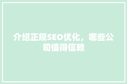 介绍正规SEO优化，哪些公司值得信赖