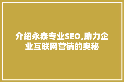 介绍永泰专业SEO,助力企业互联网营销的奥秘