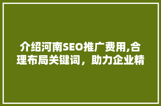 介绍河南SEO推广费用,合理布局关键词，助力企业精准营销