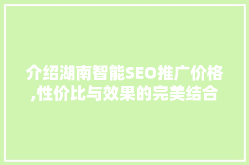 介绍湖南智能SEO推广价格,性价比与效果的完美结合