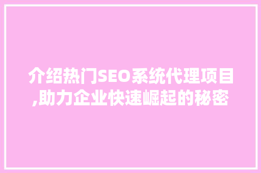 介绍热门SEO系统代理项目,助力企业快速崛起的秘密武器  第1张