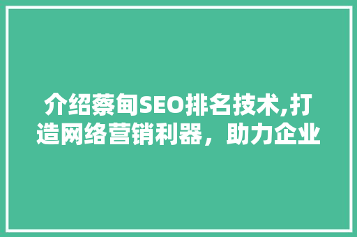 介绍蔡甸SEO排名技术,打造网络营销利器，助力企业腾飞