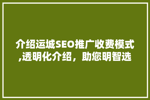 介绍运城SEO推广收费模式,透明化介绍，助您明智选择