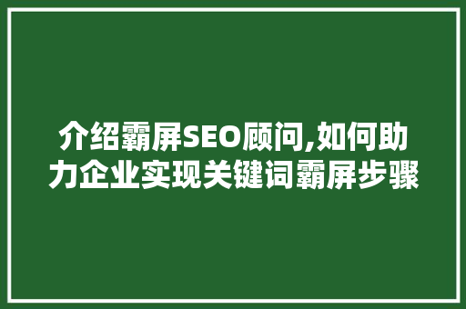 介绍霸屏SEO顾问,如何助力企业实现关键词霸屏步骤