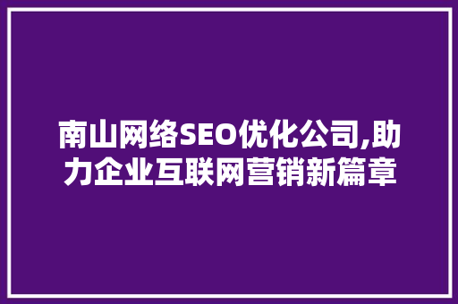 南山网络SEO优化公司,助力企业互联网营销新篇章