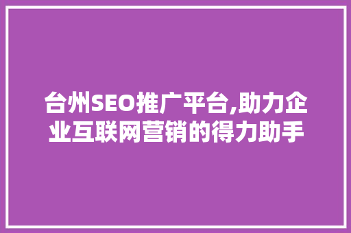 台州SEO推广平台,助力企业互联网营销的得力助手