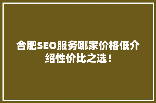 合肥SEO服务哪家价格低介绍性价比之选！