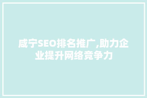咸宁SEO排名推广,助力企业提升网络竞争力