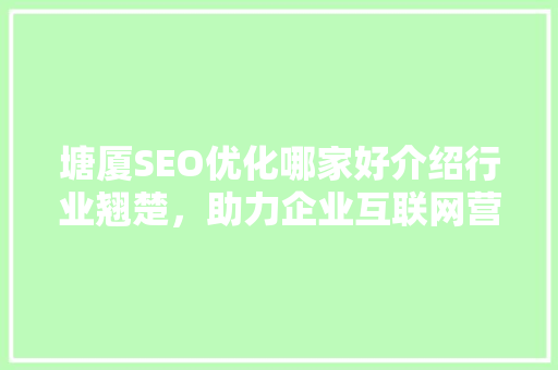 塘厦SEO优化哪家好介绍行业翘楚，助力企业互联网营销新突破