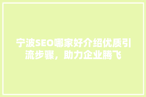 宁波SEO哪家好介绍优质引流步骤，助力企业腾飞
