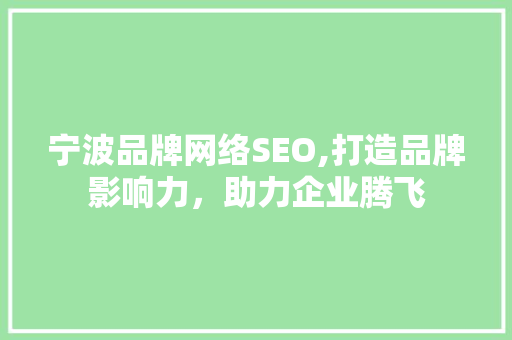 宁波品牌网络SEO,打造品牌影响力，助力企业腾飞